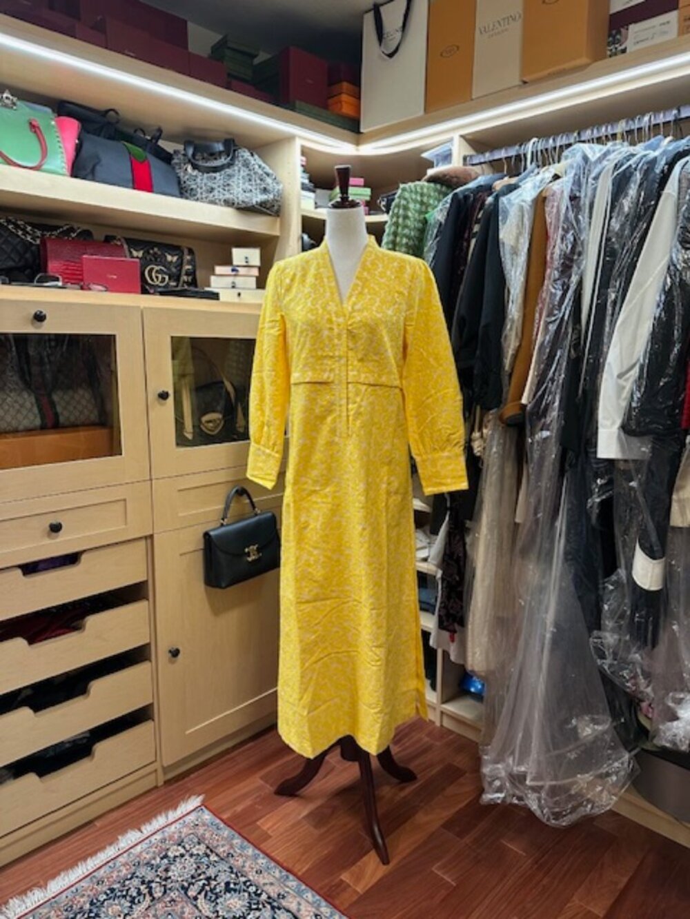 Tuckernuck Long Sleeve Size M Yellow Midi Dress - Picture 4 of 8